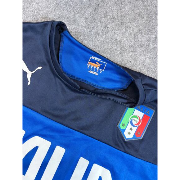 FIGC Italia Soccer Jersey Mens M Blue Colorblock Puma Activewear Performance - Picture 4 of 8